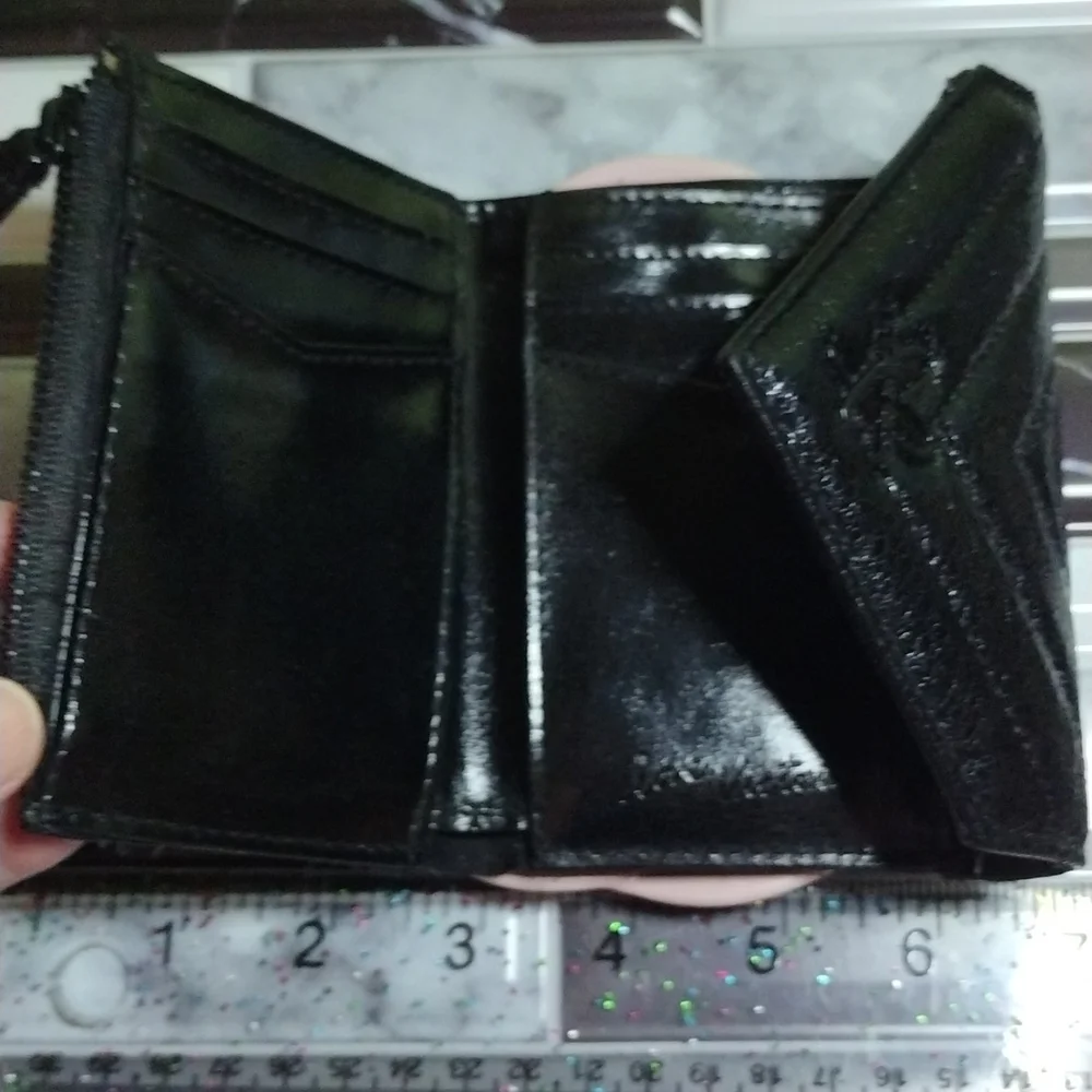 Victoria's Secret Black Faux Patent Leather Quilted  Wallet NWT